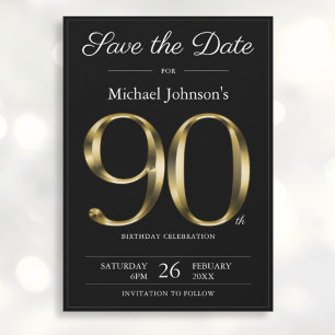 Classy Black and Gold 90th Birthday Party  Save The Date
