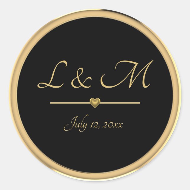Classy Black and Gold Engagement Announcement Classic Round Sticker (Front)