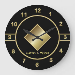 Classy Black and Gold Executive   DIY Text Large Clock