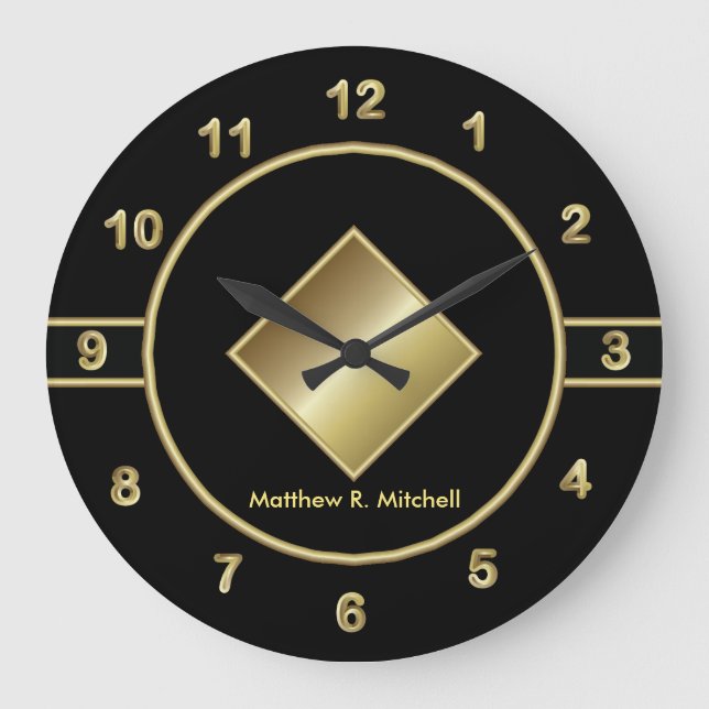 Classy Black and Gold Executive | DIY Text Large Clock (Front)