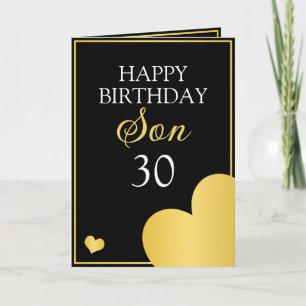 Classy Black and Gold Heart Son 30th Birthday Card