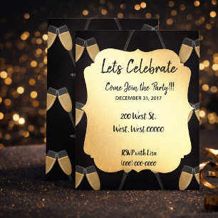 Classy Black and Gold New Year Celebration Invitation