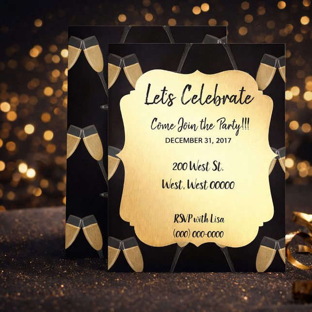 Classy Black and Gold New Year Celebration Invitation (Creator Uploaded)