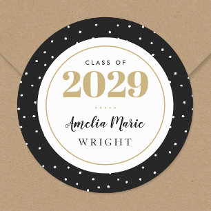 Classy Black and Gold Personalised Graduation Classic Round Sticker