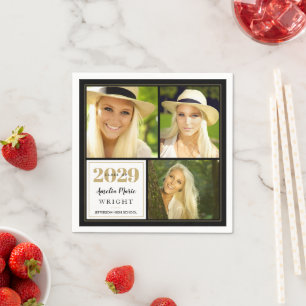 Classy Black and Gold Personalised Graduation Napkin