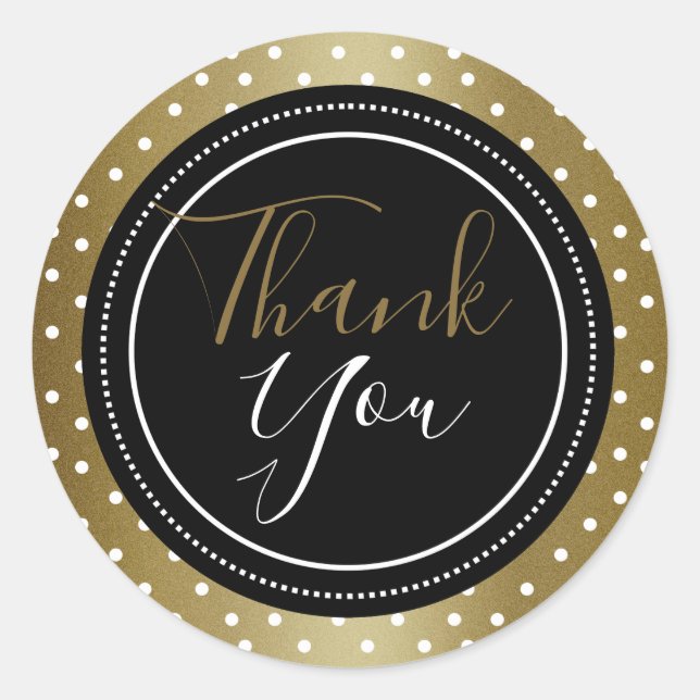 Classy Black And Gold Thank You Classic Round Sticker (Front)