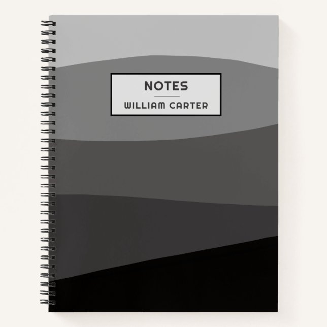 Classy Black and Grey Shades Custom Text Notebook (Front)