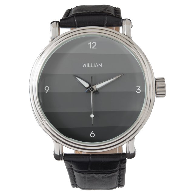 Classy Black and Grey Streeps Personalise Watch (Front)