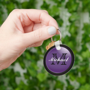 Classy Black and Purple Monogram- Name  Key Ring
