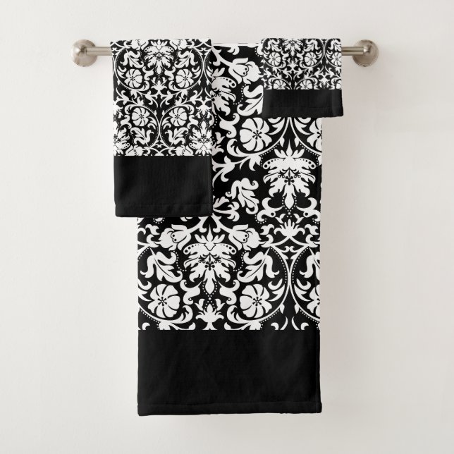 Classy Black and White Damask  Bath Towel Set (Insitu)