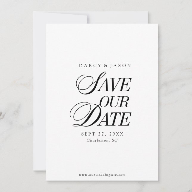 Classy Black and White Elegant Save the Date Card (Front)