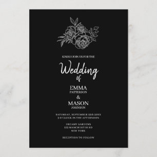 Classy Black and White Floral Invitation