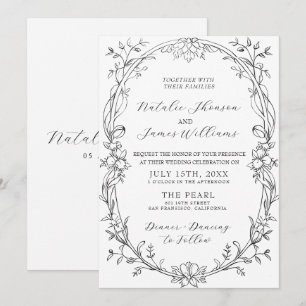Classy Black And White Floral Old Money Wedding Invitation