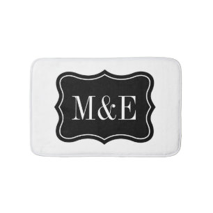 Classy black and white monogram bath mat