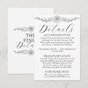 Classy Black And White Old Money Wedding Details Enclosure Card