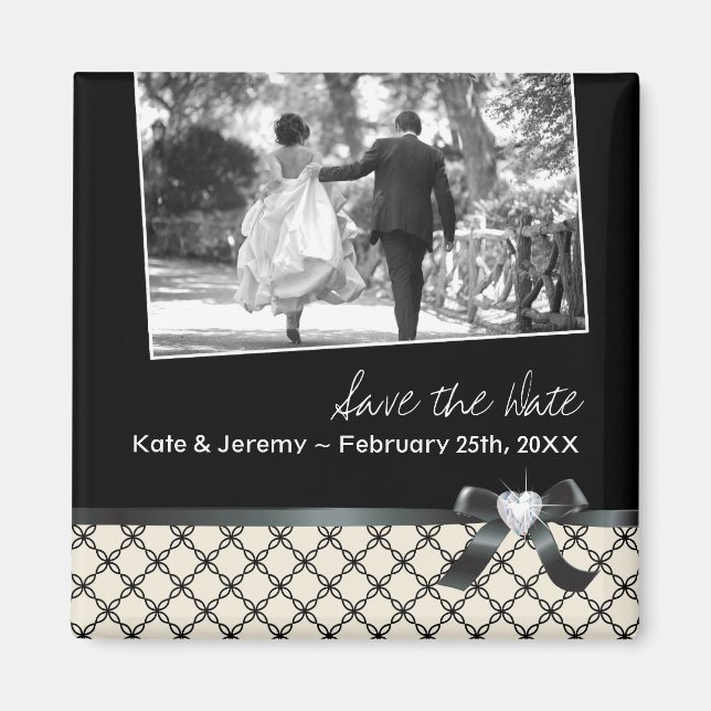 Classy Black and White Save the Date Magnet (Front)