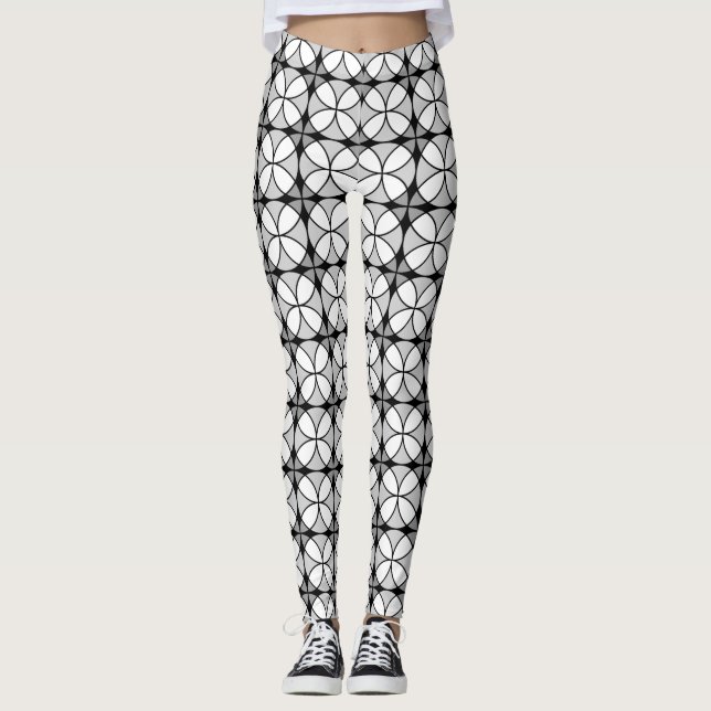 Classy Black and white Shippo Pattern Leggings (Front)
