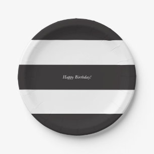Classy Black and White Striped Paper Plate