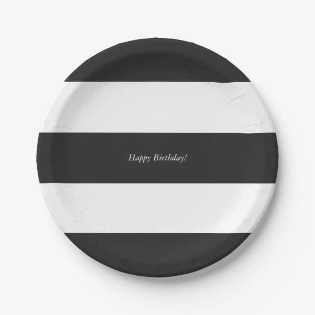 Classy Black and White Striped Paper Plate (Front)