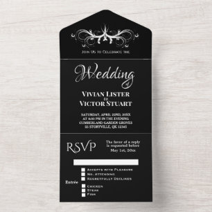 Classy Black and White Tri Fold Rsvp Wedding  All  In One Invitation