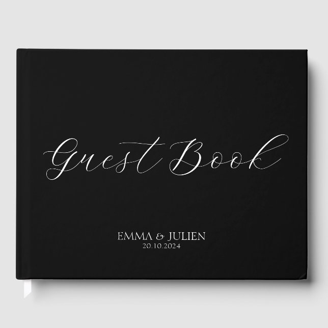 Classy black and white wedding guest books (Front)