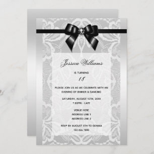 Classy Black Bow & Lace Birthday Invitation