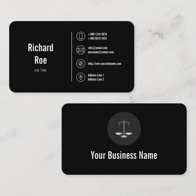 Classy Black Business Icons Logo Card (Front/Back)