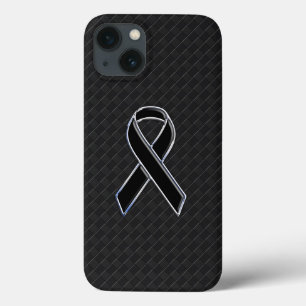 Classy Black Chrome Style Ribbon Awareness iPhone 13 Case