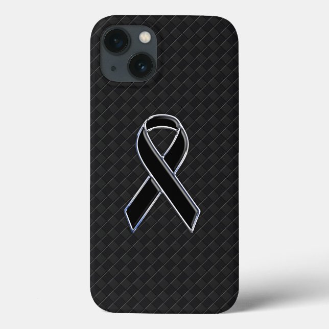 Classy Black Chrome Style Ribbon Awareness Case-Mate iPhone Case (Back)