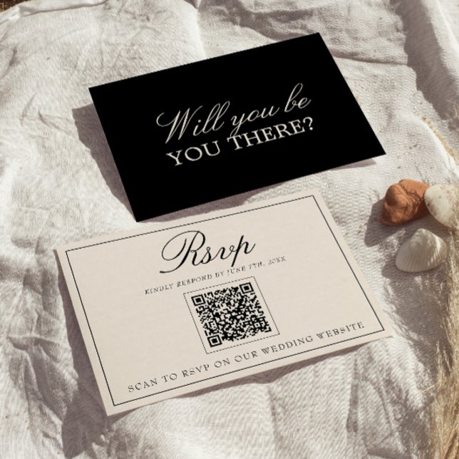 Classy Black Cream Old Money QR Code Wedding  RSVP Card (Creator Uploaded)