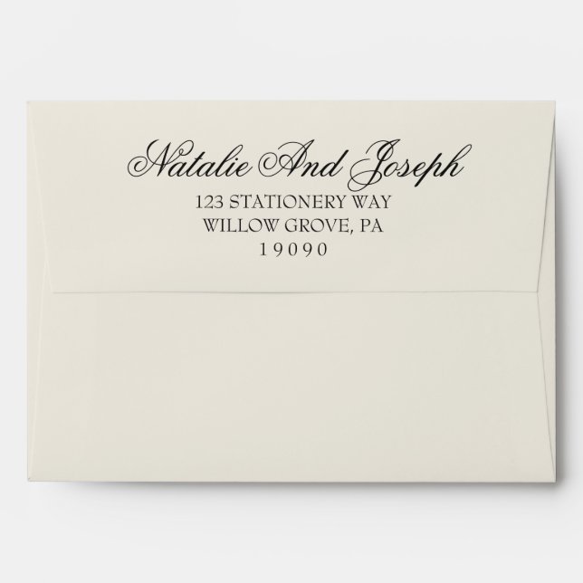 Classy Black Cream Old Money Whimsical  Wedding Envelope (Back (Top Flap))