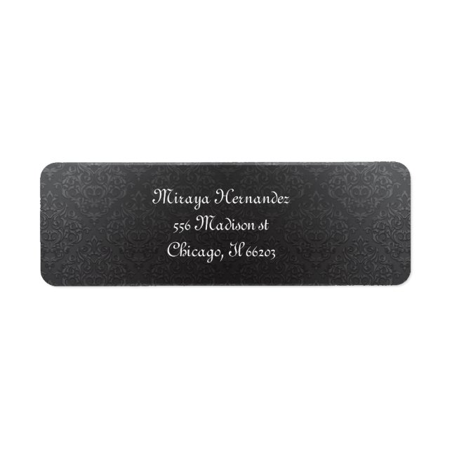 Classy Black Damask Address Labels (Front)