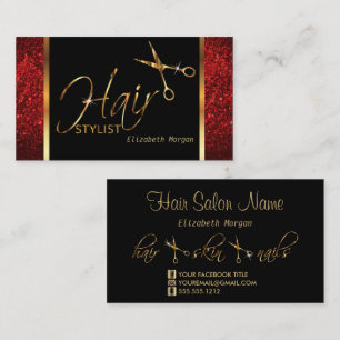 Classy Black, Gold and Red  Hair Stylist Business Card