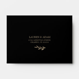 Classy Black & Gold Botanical Wedding RSVP Envelope