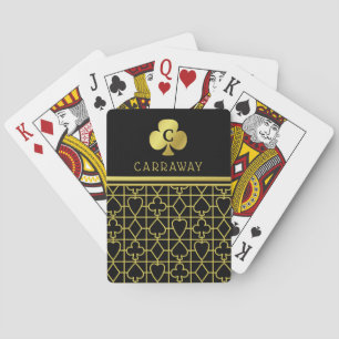 Classy Black Gold Card Suits Monogrammed Clover
