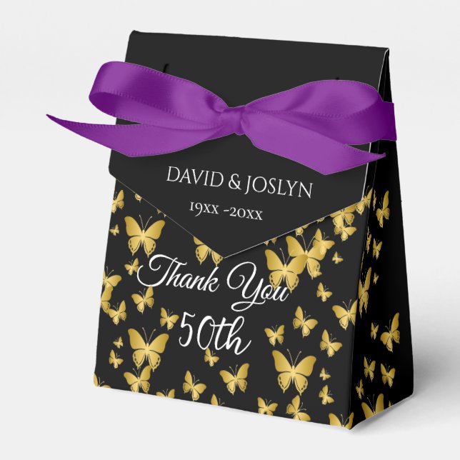 Classy Black & Gold Chic 50th Wedding Anniversary  Favour Box (Front Side)
