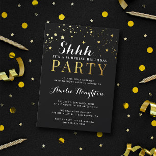 Classy Black Gold Confetti Shhh... Surprise Party Invitation