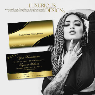 Classy Black Gold Curved Decor Lines Shimmering Business Card