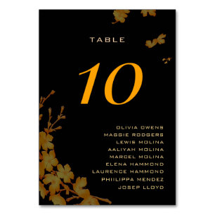 Classy Black & Gold Floral Guest Names Table Number