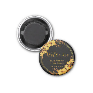 Classy Black & Gold Floral Wedding welcome Magnet
