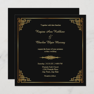 Classy Black Gold Frame Formal Wedding Invitation