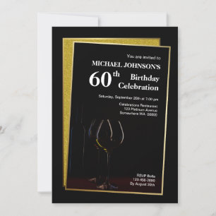 Classy Black Gold Glitter 60th Birthday Invitation