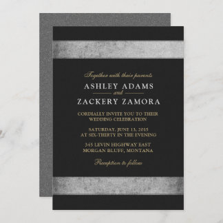 Classy/Black, Gold, Grey/Grunge Wedding Invitation