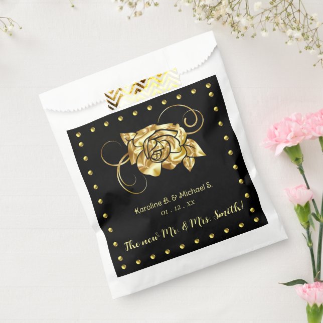 Classy Black Gold Rose Wedding Events Favour Bag (Sealed)