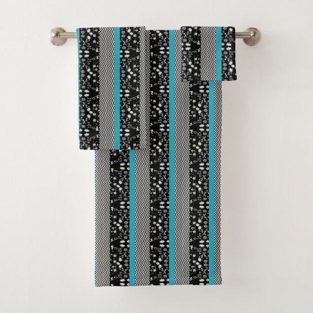 Classy Black/Grey and Aqua Towel Set (Insitu)