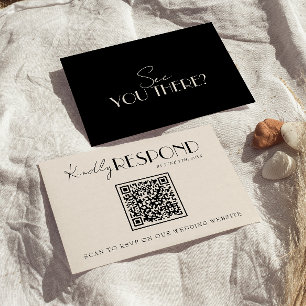 Classy Black Ivory Old Money Fancy QR Code Wedding RSVP Card
