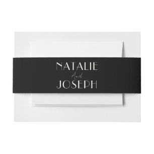 Classy Black Ivory Old Money Fancy Wedding Invitation Belly Band