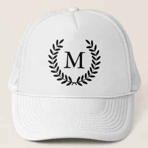 Classy Black Laurels & Monogram Letter Trucker Hat