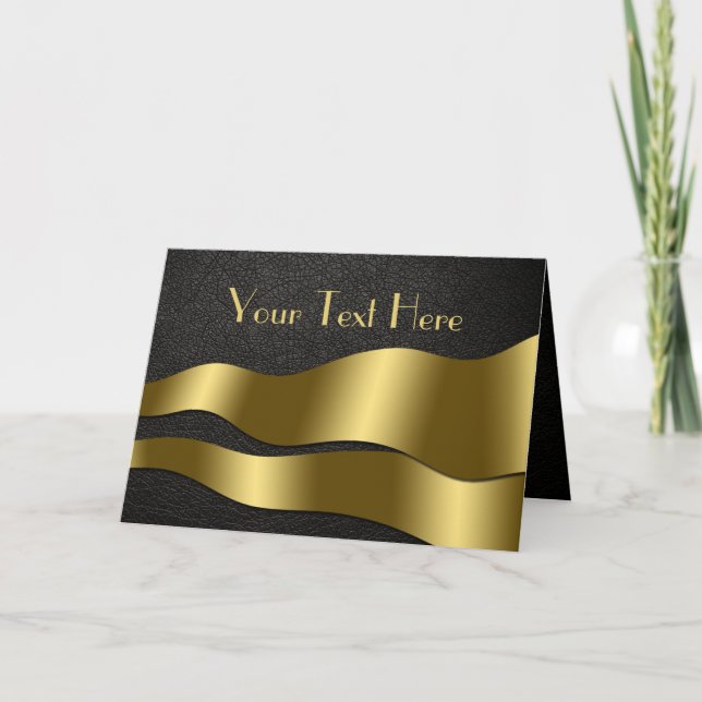 Classy Black Leather and Gold Wave Greeting Card (Front)