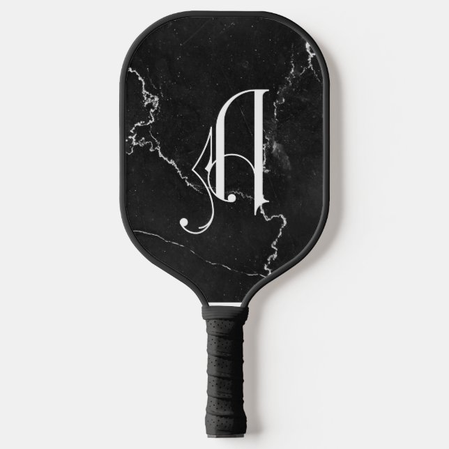 Classy Black Marble Decorative A Personalised  Pickleball Paddle (Front)